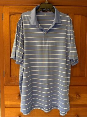 Ralph Lauren RLX Light Blue and White Striped golf polo